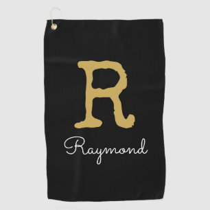 Golf Gold Monogram Initial and Name in black  Golf Towel