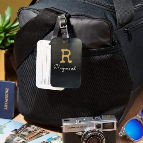 Golf Gold Monogram Initial and Name in black    Luggage Tag