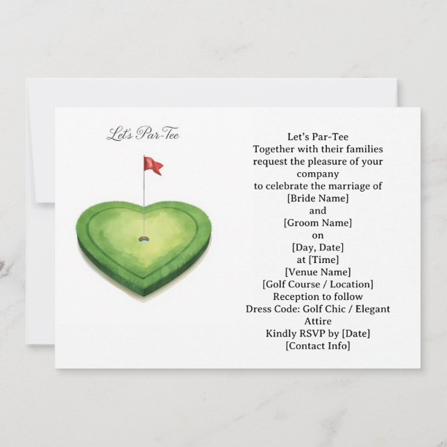 Golf golf flag on heart shape for wedding invitation (Back)
