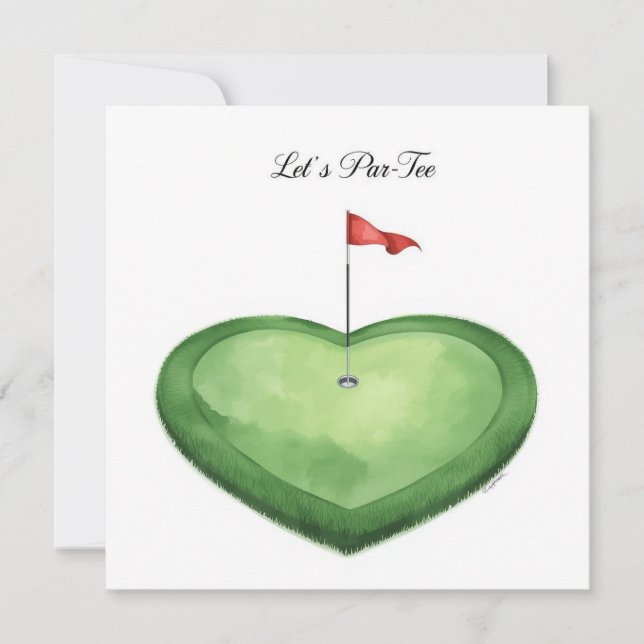 Golf golf flag on heart shape on putting green invitation (Front)
