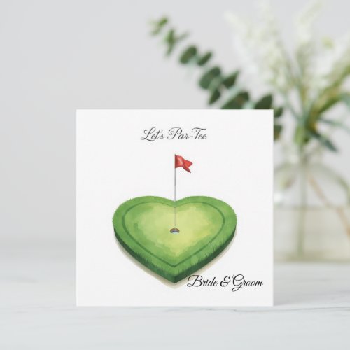 Golf golf flag on heart shape on putting green invitation