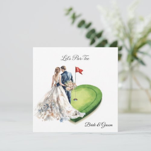 Golf golf flag on heart shape on putting green invitation
