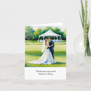 Golf Golfer Bride and Groom Golf Course watercolor Thank You Card