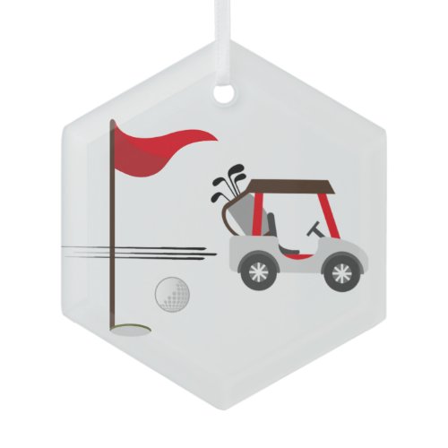 Golf Golfer Cart and Ball Glass Ornament