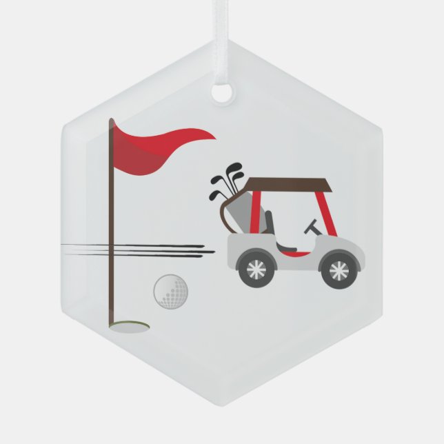 Golf Golfer Cart and Ball Glass Ornament (Front)