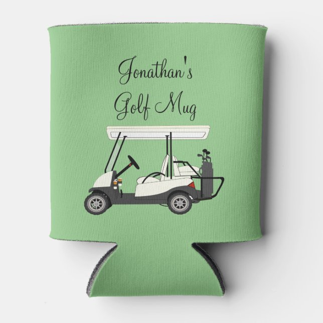 Golf Golfer Cart Personalized Coffee Beer Can Cooler (Front)