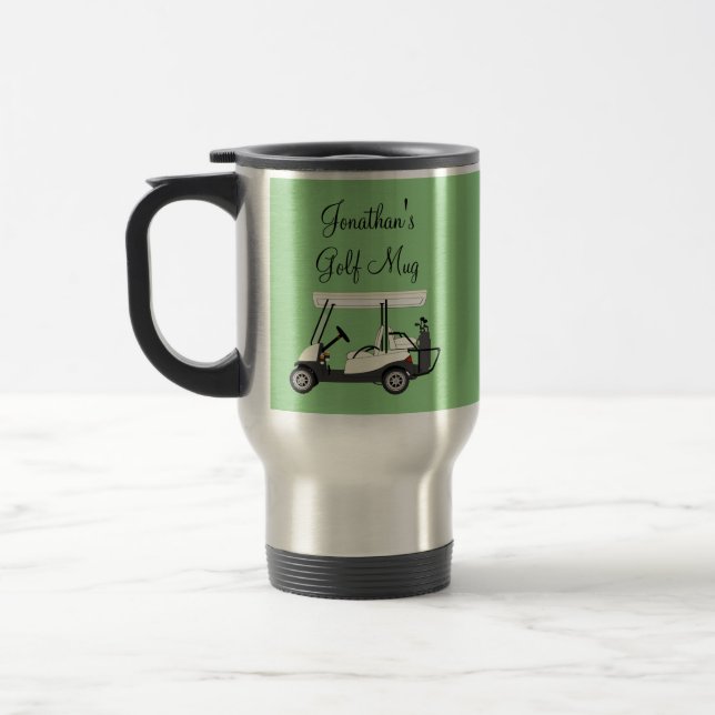 Golf Golfer Cart Personalized Coffee Travel Mug (Left)