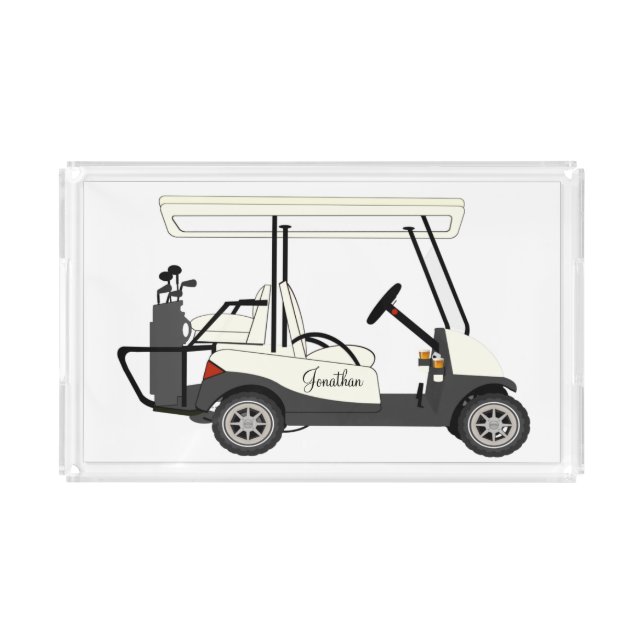 Golf Golfer Cart Rectangular Acrylic Serving Trays (Front)