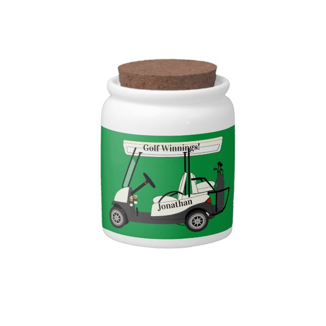 Golf Golfer Cart Winnings Cash Tiny Candy Jar (Front)