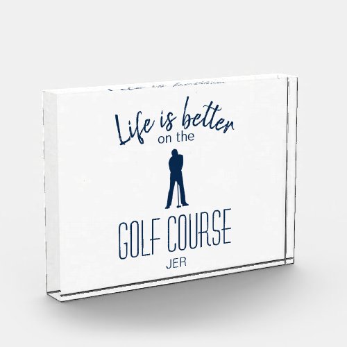 Golf Golfer Course Quote Monogram Initials White Photo Block