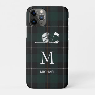 Golf Golfer Gift Elegant Plaid Monogram Custom iPhone 11 Pro Case