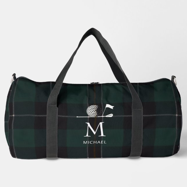 Golf Golfer Gift Elegant Plaid Monogram Custom Duffle Bag (Front)