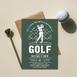 Golf Golfer Golfing Elegant Modern 30th Birthday Invitation<br><div class="desc">30th birthday ideas for men: a golf themed 30th birthday party invitation for him, featuring an illustration of a golfer in the middle of a golf swing, on a golf course stylized background. A modern, elegant 30th birthday party invitation for your husband, boyfriend, partner, uncle etc. who loves golfing and...</div>