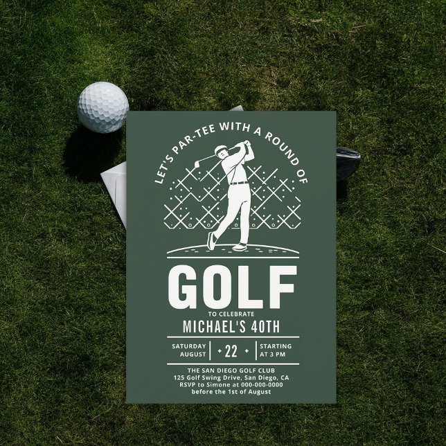 Golf Golfer Golfing Elegant Modern 40th Birthday Invitation (golf party 40th birthday invitation him men boyfriend golfer golfing elegant modern classy)