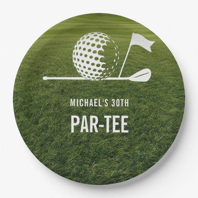 Golf Golfer Golfing Minimalist Men Birthday Paper Plates (Front)