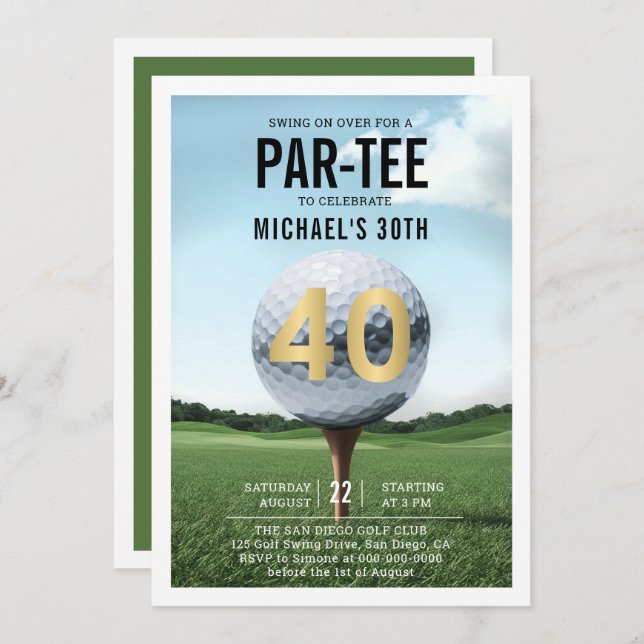 Golf Golfer Golfing Modern Men 40th Birthday Invitation (Front/Back)