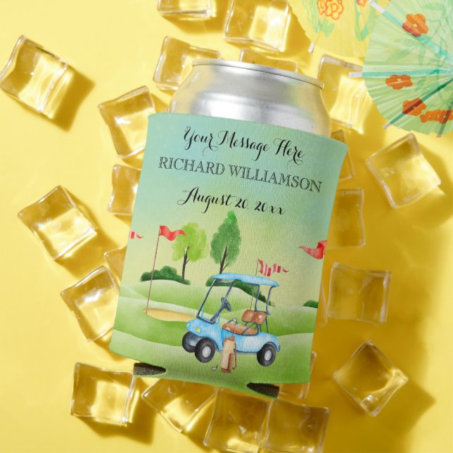 Golf Golfer Greens Cart Personalized  Can Cooler (In Situ Summer)