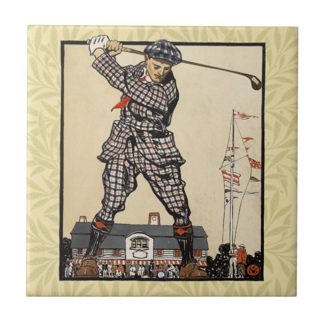 Golf Golfer Vintage Antique Golfing Ceramic Tile (Front)