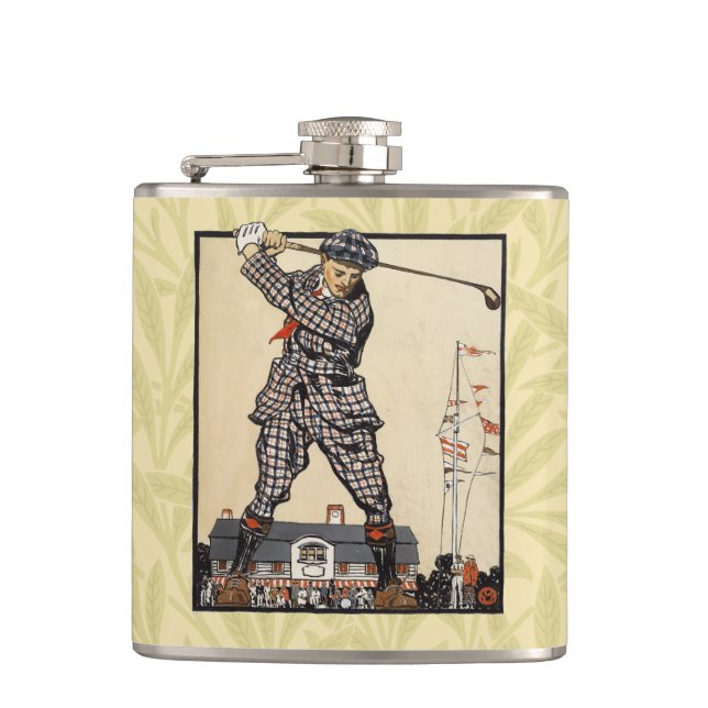 Golf Golfer Vintage Antique Golfing Flask (Front)