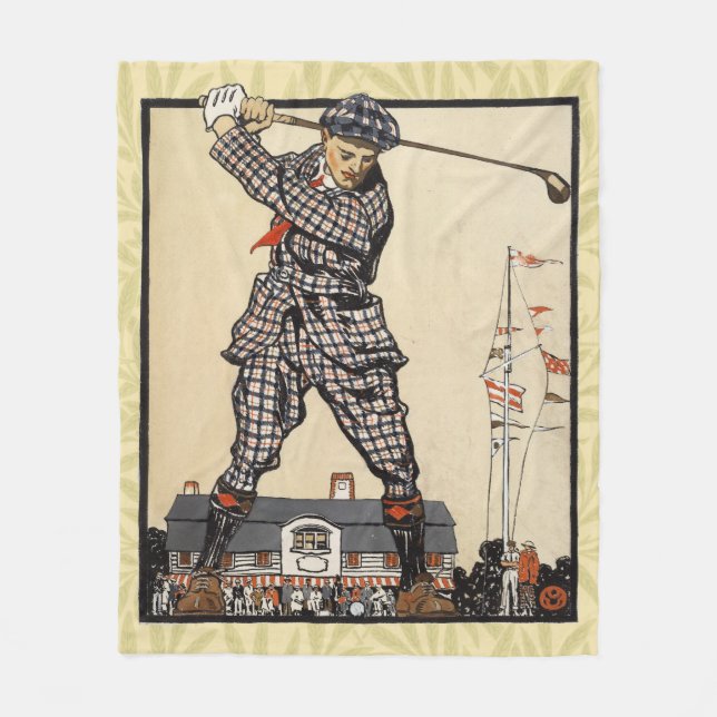 Golf Golfer Vintage Antique Golfing Fleece Blanket (Front)