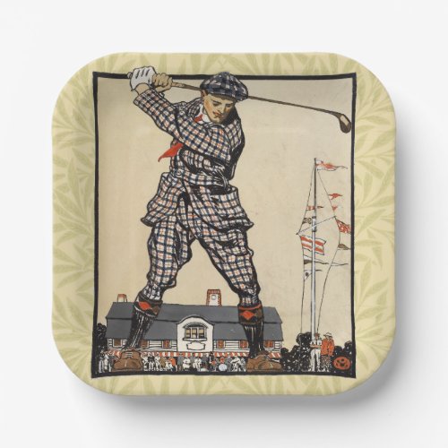 Golf Golfer Vintage Antique Golfing Paper Plates