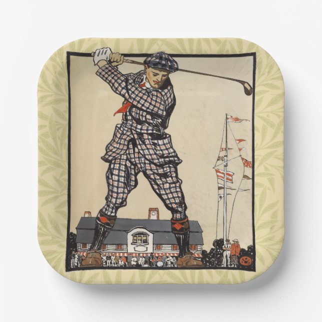 Golf Golfer Vintage Antique Golfing Paper Plates (Front)