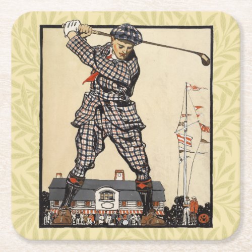 Golf Golfer Vintage Antique Golfing Square Paper Coaster