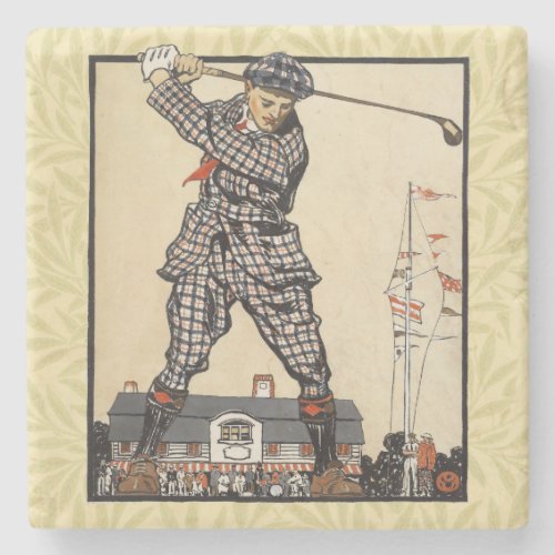 Golf Golfer Vintage Antique Golfing Stone Coaster