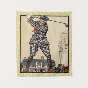 Golf Golfer Vintage Antique Golfing Tapestry