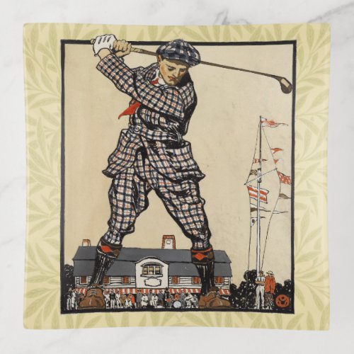 Golf Golfer Vintage Antique Golfing Trinket Tray