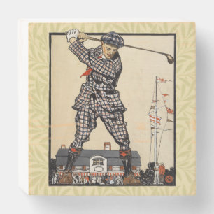 Golf Golfer Vintage Antique Golfing Wooden Box Sign