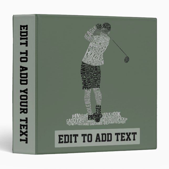 Golf Golfer Word Art Typography 3 Ring Binder (Front/Spine)