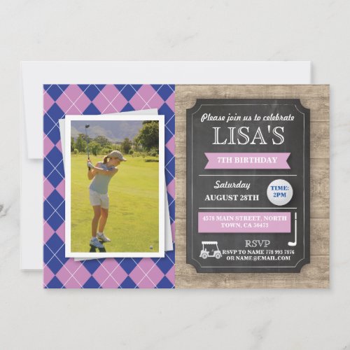 Golf Golfing Girls Birthday Party Photo Invite