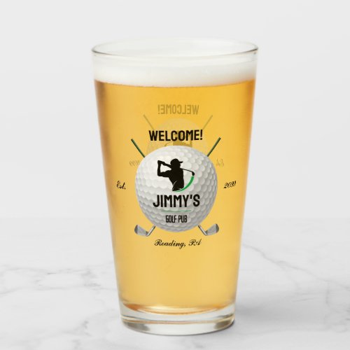Golf Golfing Golfer Ball Clubs Beer Pint Glass 