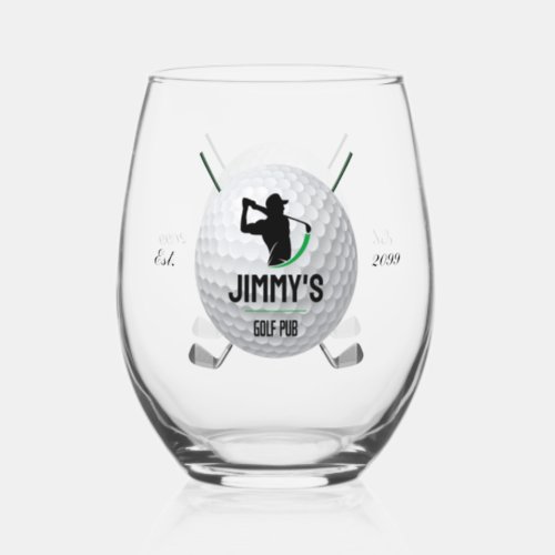 Golf Golfing Golfer Ball Clubs Cocktail Stemless Wine Glass