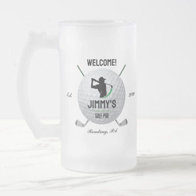 Golf Golfing Golfer Ball Clubs Glass  Frosted Glass Beer Mug (Left)