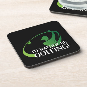 Golf Golfing Modern Golfer Game Sports Black Green Beverage Coaster