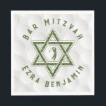 Golf Golfing Theme Golf Bar Mitzvah Napkins<br><div class="desc">Golf themed Bar Mitzvah paper napkin with a golfball background and green grass accents. This golfing Bar Mitzvah paper napkin is stylish and modern. This golf themed Bar Mitzvah paper napkin features a subtle dimpled golfball background with a Jewish Star of David and golfing icon. The colors on this elegant...</div>