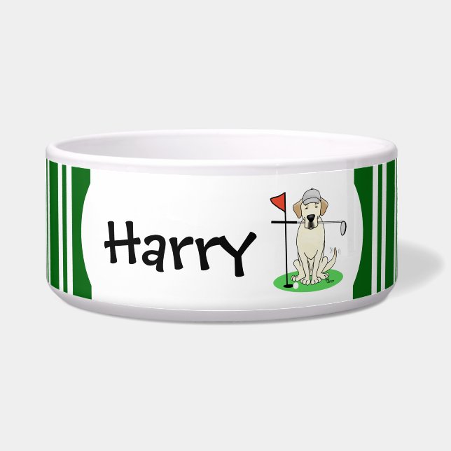Golf Golfing Yellow Lab Labrador Retriever Dog Bowl (Front)