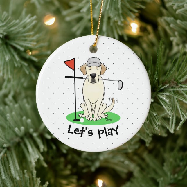 Golf Golfing Yellow Lab Labrador Retriever Dog Ceramic Ornament (Tree)