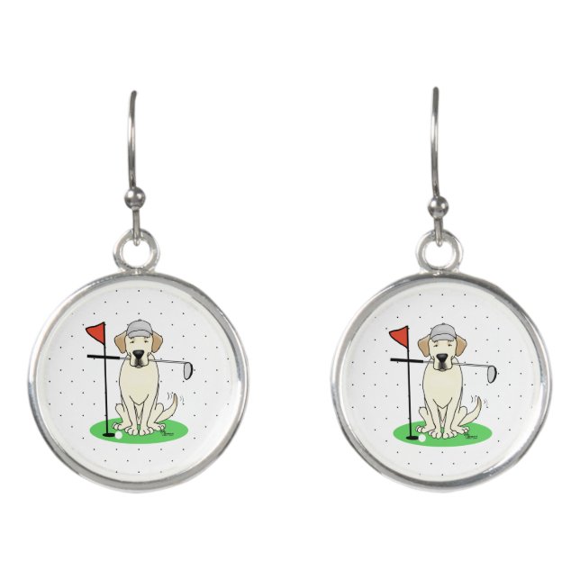 Golf Golfing Yellow Lab Labrador Retriever Dog Earrings (Front)