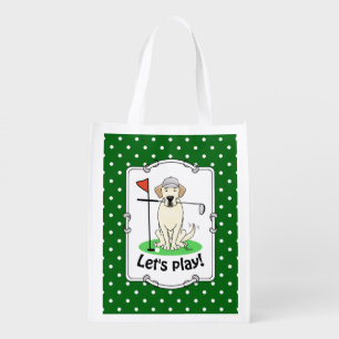 Golf Golfing Yellow Lab Labrador Retriever Dog Grocery Bag