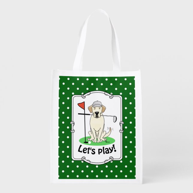 Golf Golfing Yellow Lab Labrador Retriever Dog Grocery Bag (Back)