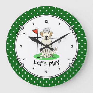 Golf Golfing Yellow Lab Labrador Retriever Dog Large Clock