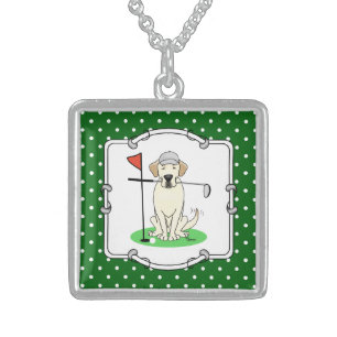 Golf Golfing Yellow Lab Labrador Retriever Dog Sterling Silver Necklace