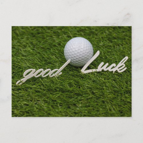 Golf good luck with golf ball on green grass postcard