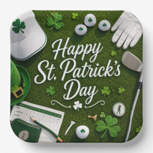 Golf Good Luck with shamrock St. Patrick's Day Paper Plates