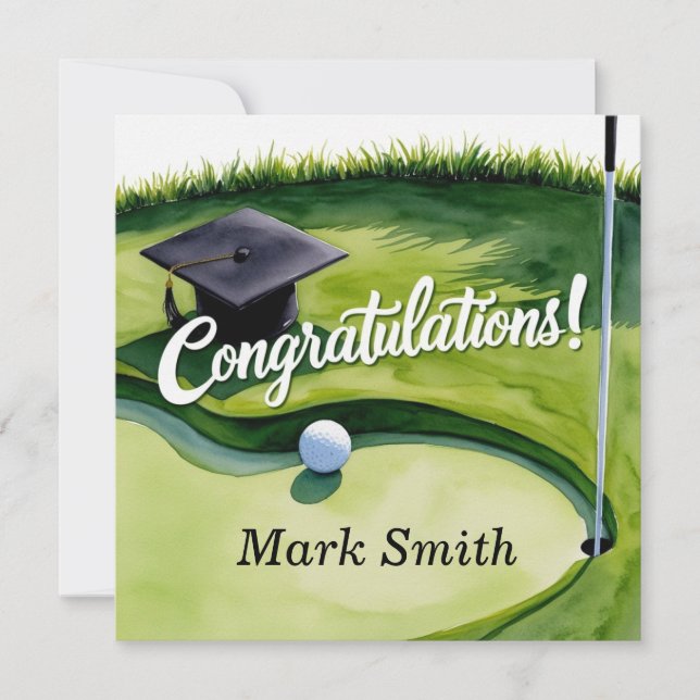 Golf Graduation Congratulations Party on green Card (Front)
