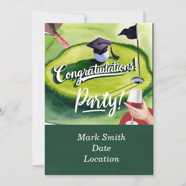 Golf Graduation Congratulations Party on green Invitation (Front)