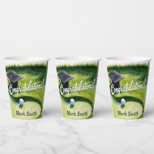 Golf Graduation Congratulations Party on green Paper Cups